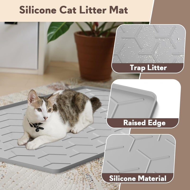 Garoopion Cat Litter Box Mat, Large 40" X 28" Litter Trapping Mat for Cats, Waterproof Silicone Pad for Floor, Gray - Image 2